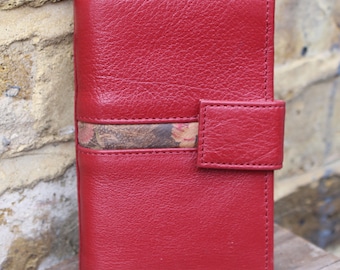 Red Leather Multi Card Wallet: Floral Interior, Large Coin Area