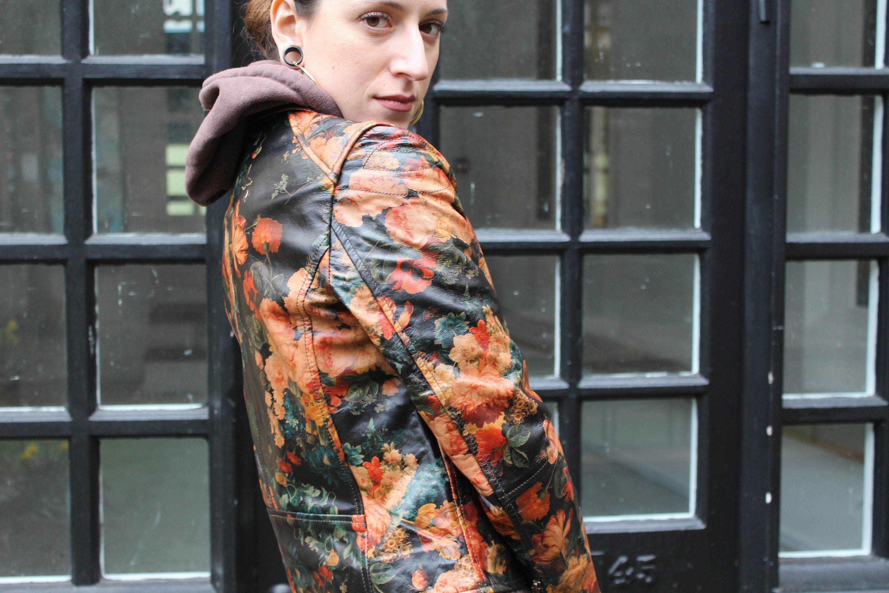 Image of Biker Jacket Painting Floral Raffeallo Leather