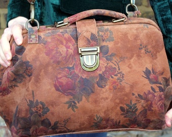 Floral Suede Doctor Bag: Gladstone Style Handbag