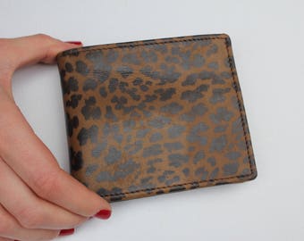Alberta Classic Wallet, leopard Printed Leather Vintage Style, Tri-fold wallet leopard, Multi card wallet, Coins and card wallet,