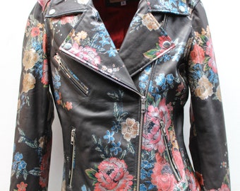 Printed leather hotsell jacket womens