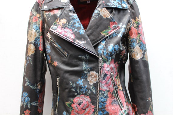 Floral print leather clearance jacket