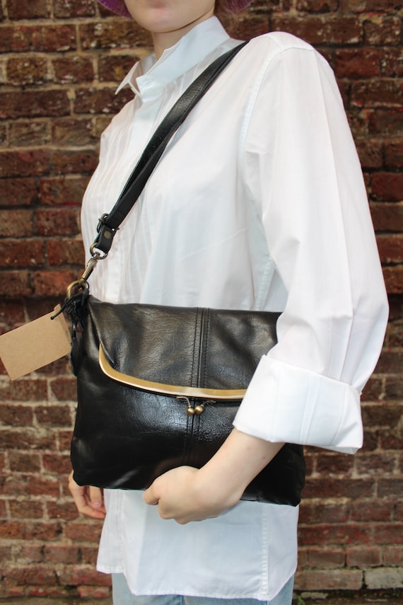Clip Bag Black Leather Dublin Top clasp bag Handmade Vintage