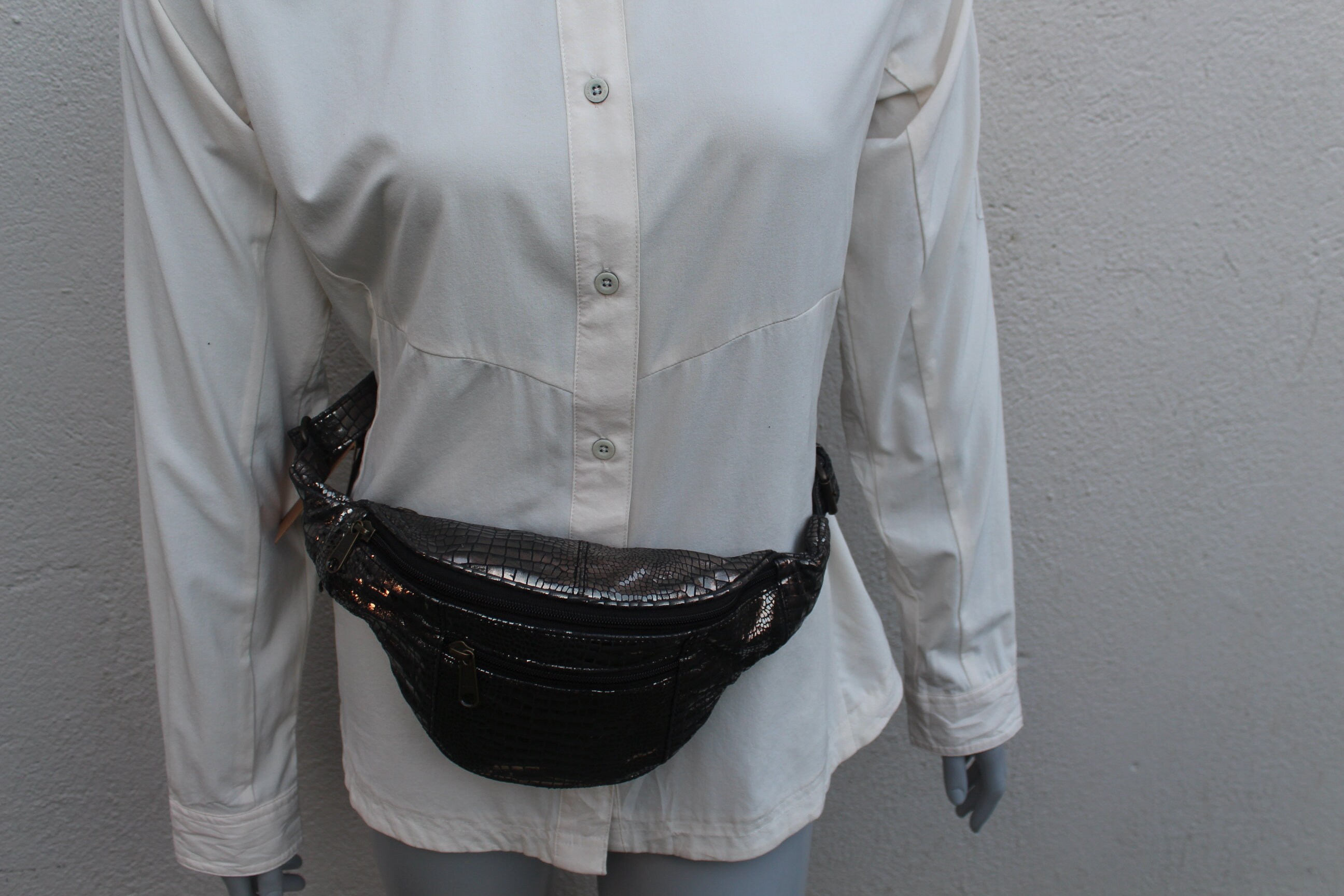 Silver Bum Bag, Dark Silver Textured Leather Fanny Bag