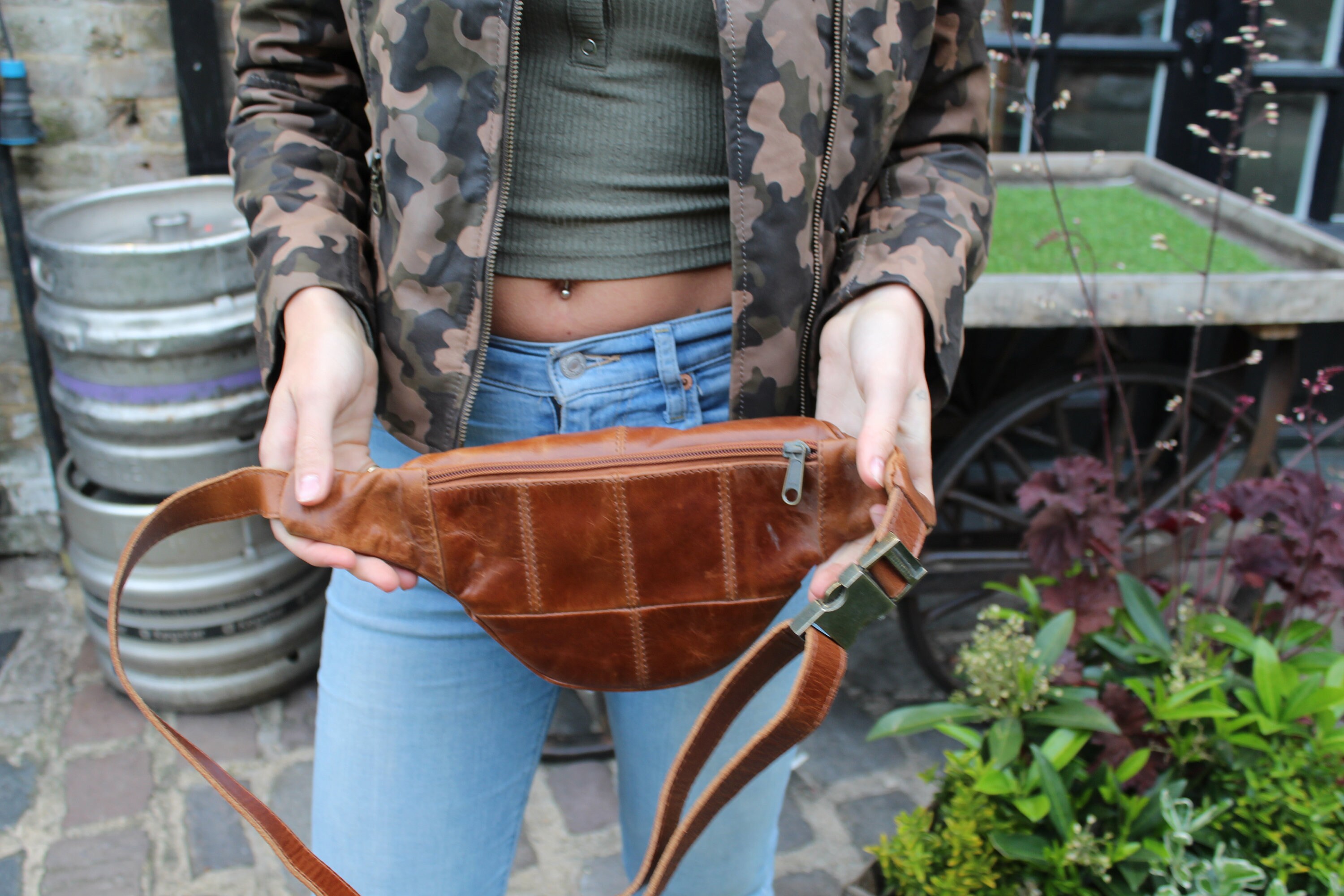 Tan Bum Bag With 3 Zip Pockets, Chest Bag Tan Leather, Fanny Tan Bum Bag With 3 Zip Pockets, Chest Bag Tan Leather, Fanny