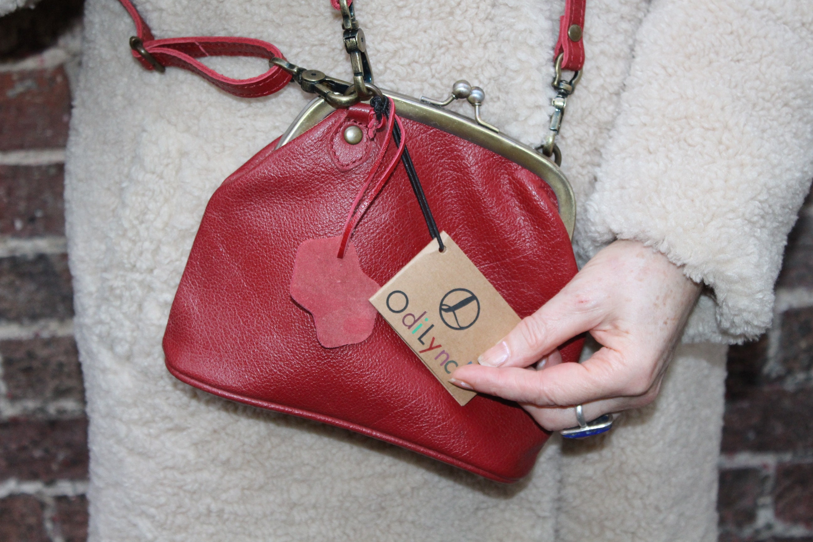 Top Clip Red Bag, Leather Mini Bag Red, Perfect for Phones