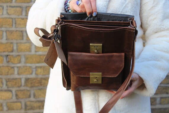 Satchel Level Lock, Black Leather Artist Bag, Multi Pocket