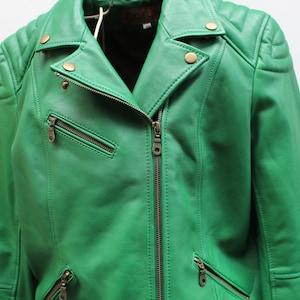 Veste de motard cuir vert, veste de moto zippée, vert émeraude irlandais, différentes tailles disponibles, fermetures éclair YKK, 3 poches avant, manches zippées