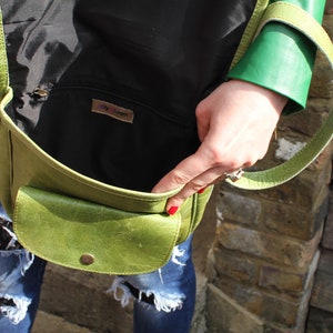 Saddle Bag Medium, Light green leather, Internal zip pocket, Very spacious for medium bag, Avocado green, Apple Green, Shoulder or crossbody image 10