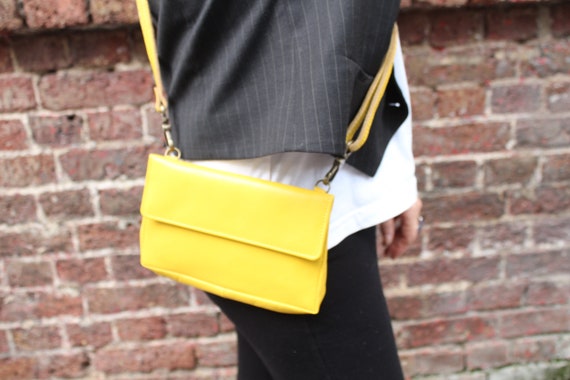 Yellow Bag Mini Leather Cellphone Leather Purse Front 