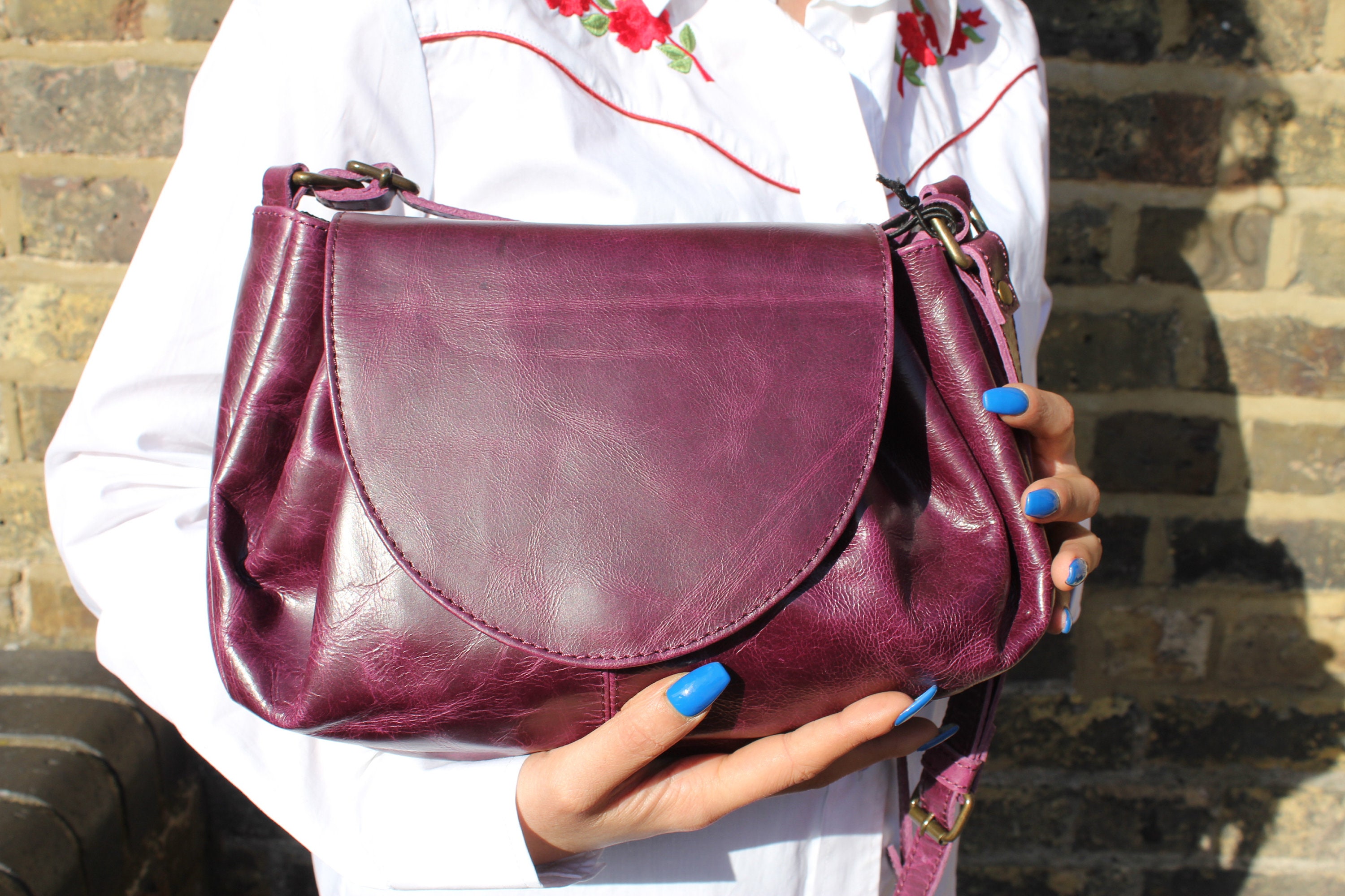 Purple Leather Crossbody Bag: Multi-compartment Shoulder Bag - Etsy