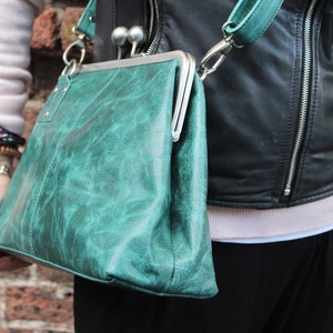 Top Cliptasche langer Riemen, Verstellbare Schließe Handtasche, Doris Teal, Aquamarin Verschluss Verschluss, Kuss Clip Umhängetasche, Innentaschen Tasche