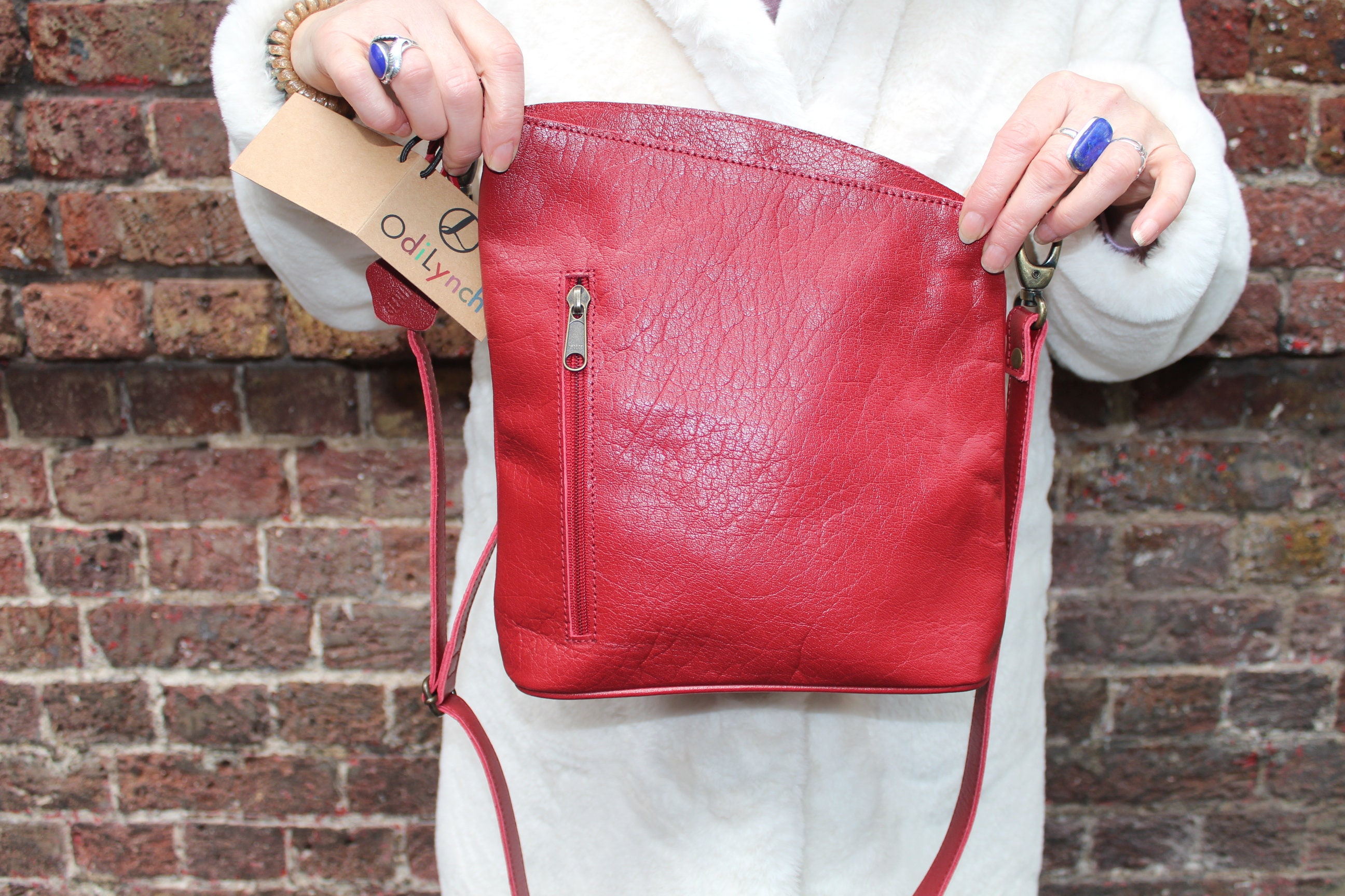 Simple Red Cross Body Zipped Bag Marina Bag Red Leather 