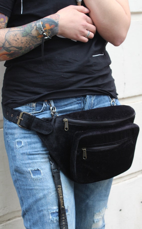 Velvet Leather Fanny Pack, Black