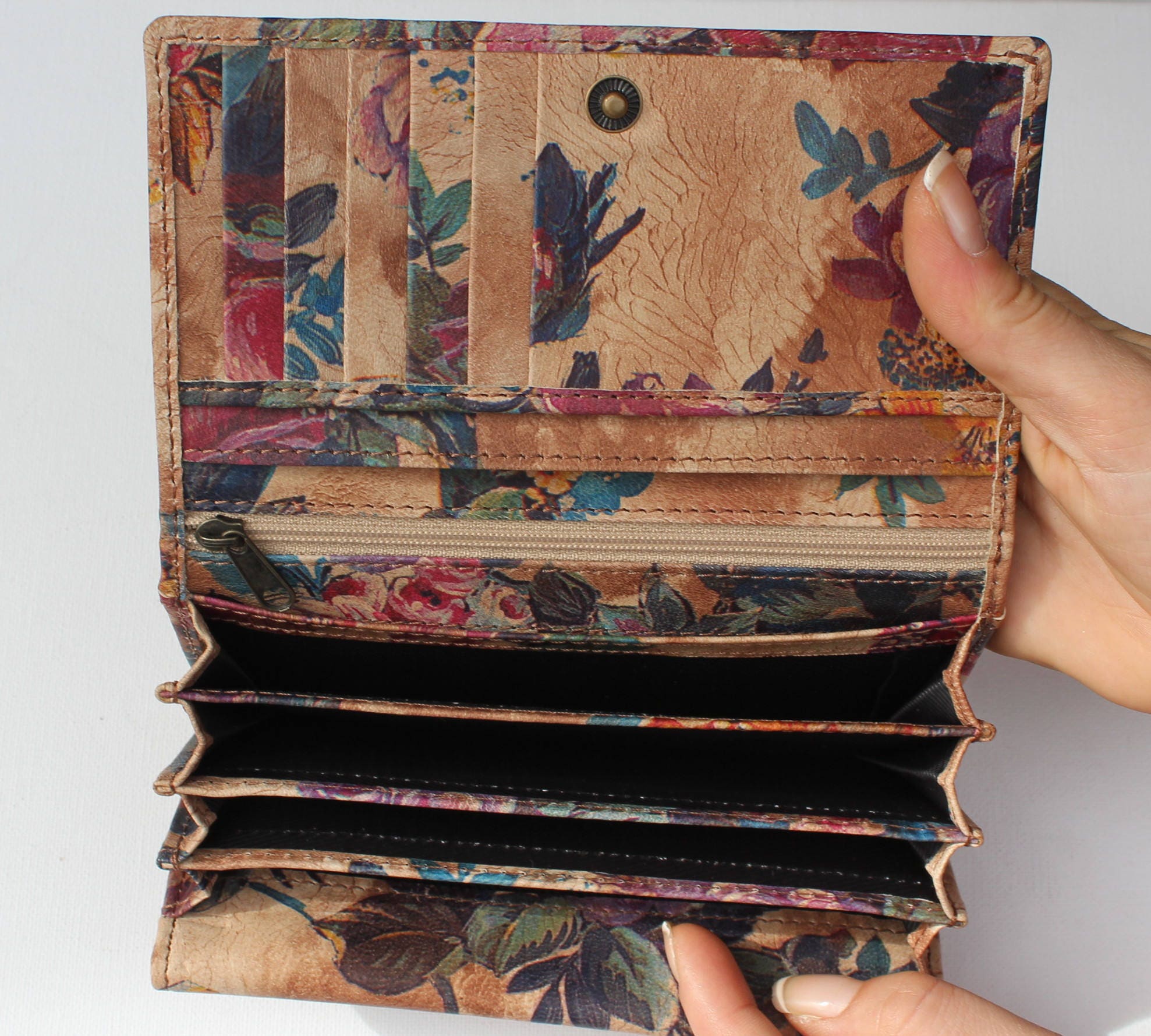 Floral Printed Leather, 'madamzel' Wallet in Soft, Multi