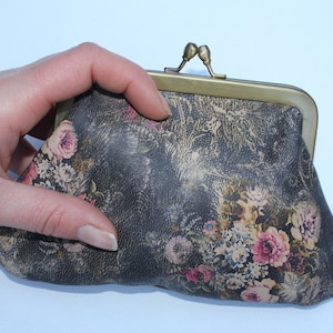 Große Spange Geldbörse, Leder-Clip Geldbörse, Kiss Clip Geldbörse, Floral Leder Clip Rahmen Münzgeldbeutel, Miranda, Vintage Floral Kiss Clip Geldbörse