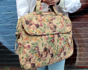 Laptoptasche mit mehreren Fächern, Stiftehalter, Außen- und Innentaschen und Volumenvlies aus herbstlichem Blumenleder, Berlin exec Tasche