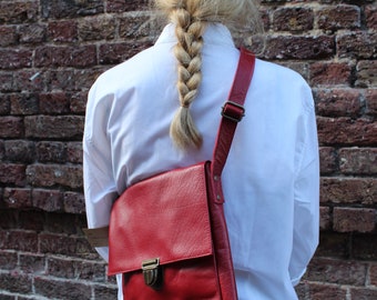 Messenger Bag, Medium Envelope Red Leather, Attached Zip Messenger Bag, Medium Envelope Red Leather, Attached Zip