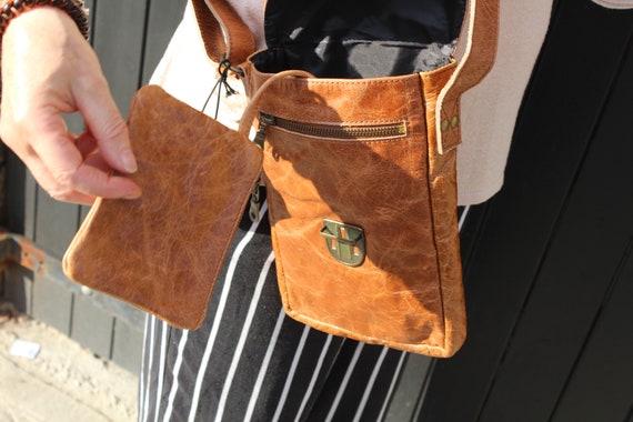 Small Crossbody Messenger Bag Tan Mini Envelope Front Pocket