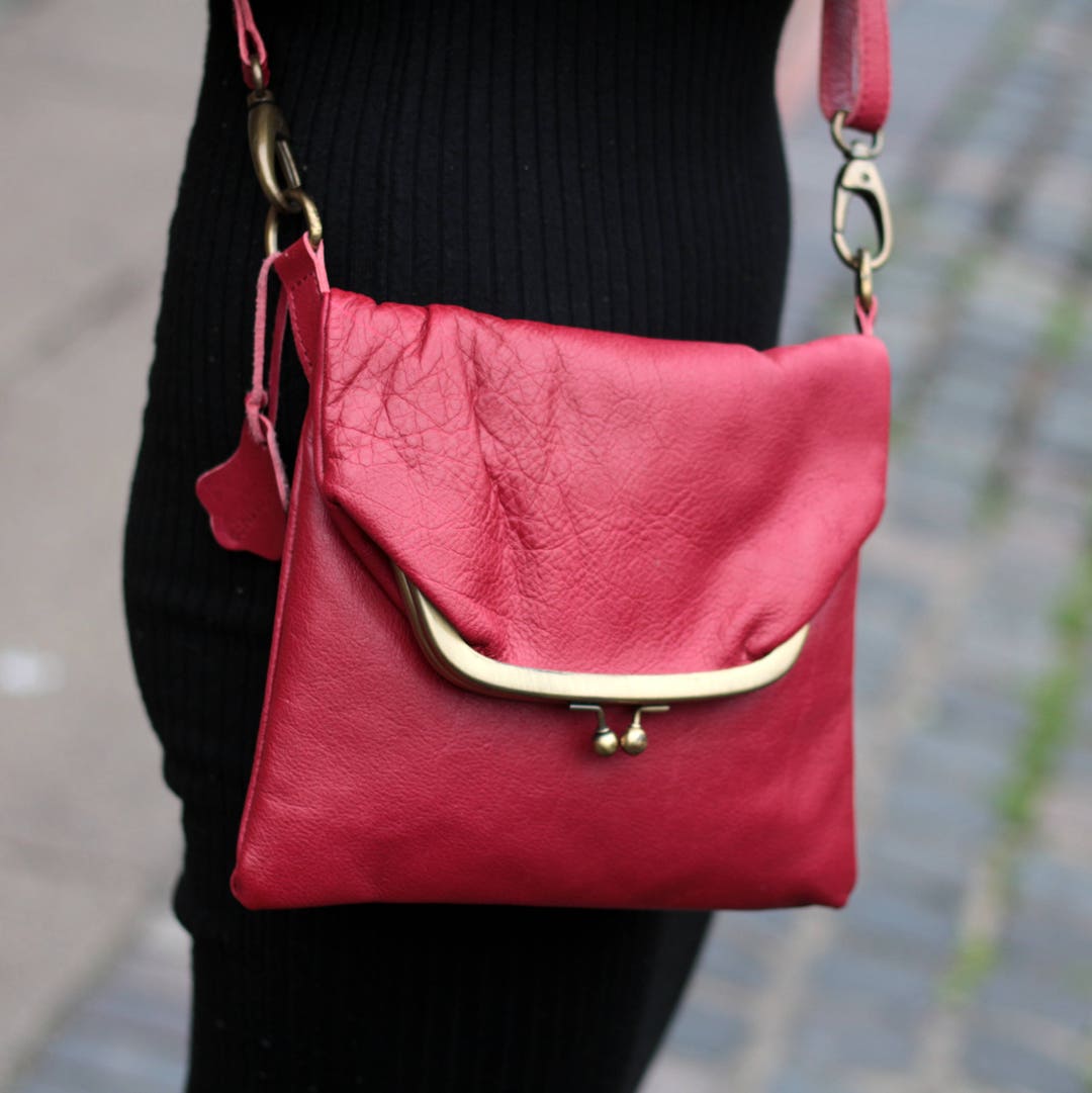 Mini Dublin Clip Bag Red Leather Flap Over Across Body Kiss - Etsy