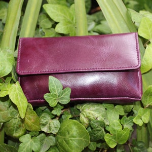 Ledertasche Lila, Francesca, Reißverschluss vorne, Kleine Schminktasche, Karte Reißverschluss vorn, Geldbörse, Kleine Foldo Clutch, Tabak