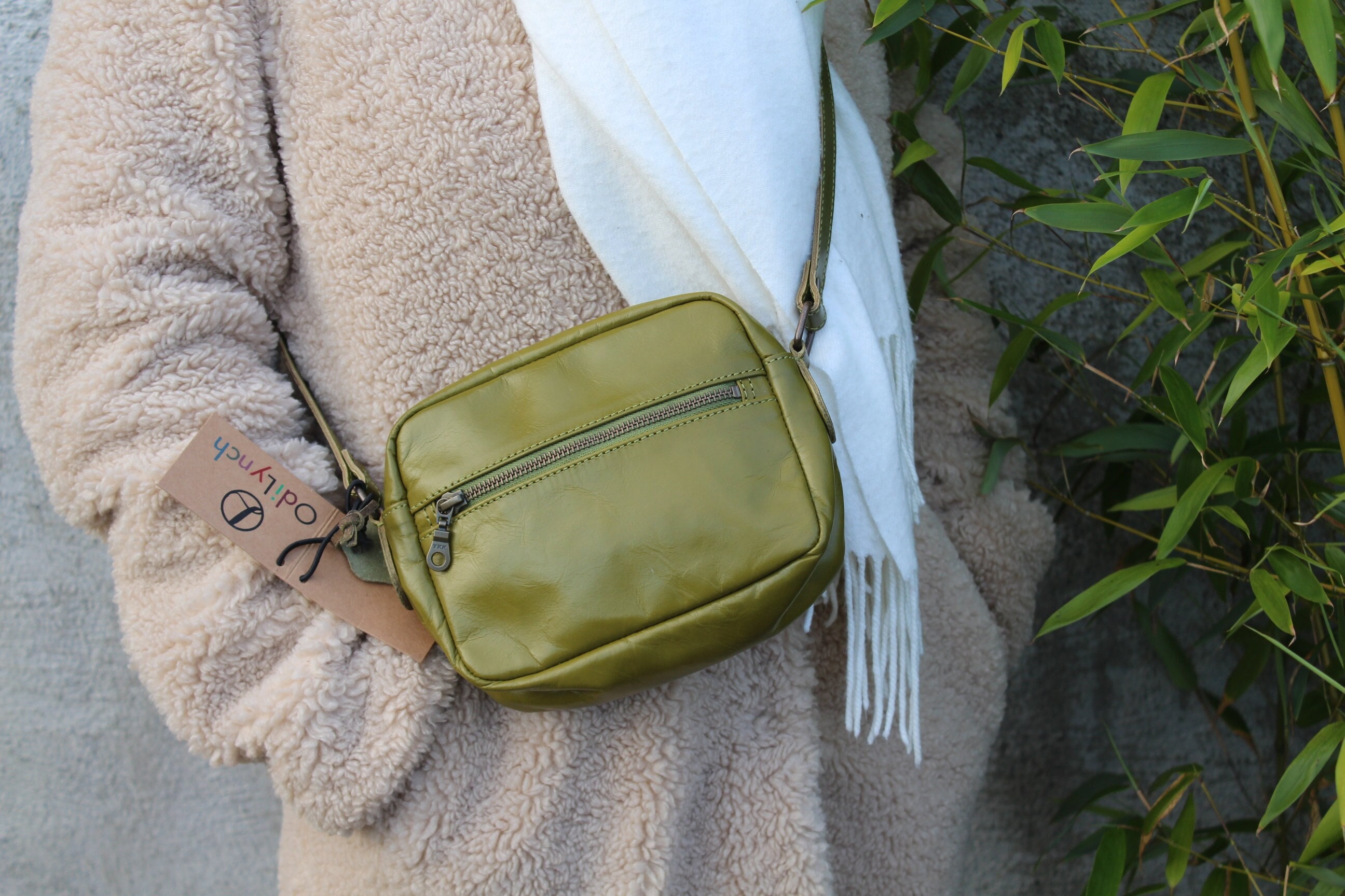 Mini sac à bandoulière vert olive petit sac à main zippé pour