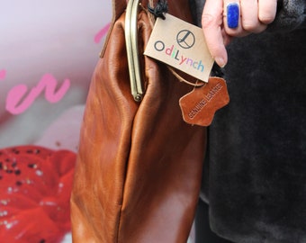 Large Clip Bag Plain Kiss Lock Purse Tan Handbag Top Clip 