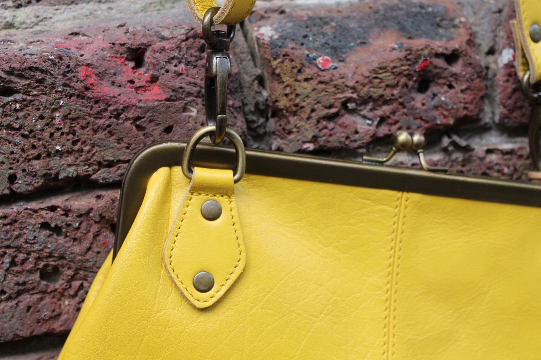 Yellow Leather Kiss Lock Crossbody Bag: Adjustable Strap - Etsy