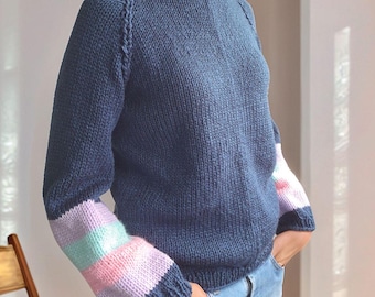 Sentro 48 or Addi King Raglan Sweater Pattern with stripes for Circular Knitting Machine - Raglan Jumper Tutorial for Women!