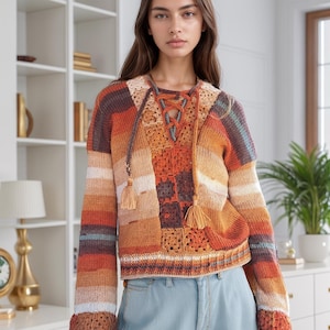 Sentro Knitting Machine Sweater PDF pattern!  Addi king knit Jumper with granny squares for women tutorial with Video