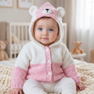 Baby and Toddlers bear hooded jacket pattern for Sentro 48 or ADDI 46 circular knitting machine - Child birthday gift tutorial!