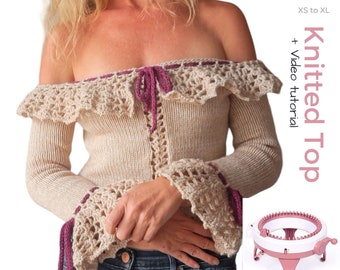 Knitted OFF SHOULDER top pattern using Sentro knitting machine or Addi - Circular knitting machine top pattern!