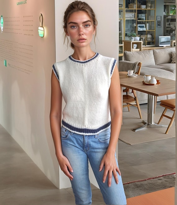 Sleeveless winter Vest knit pattern with Round neck for Addi kingsize or Sentro 48 needle circular knitting machine