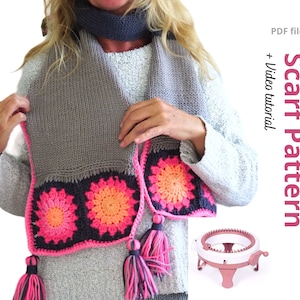 Circular knitting Machine Pattern Scarf with granny squares - Sentro or ADDI machine Scarf tutorial!