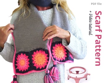 Circular knitting Machine Pattern Scarf with granny squares - Sentro or ADDI machine Scarf tutorial!