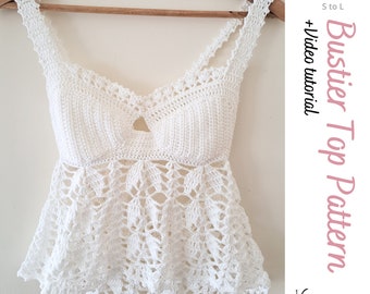 Crochet bustier top PDF pattern - Festival Boho top pattern - Sexy lace top tutorial - how to make summer crop top