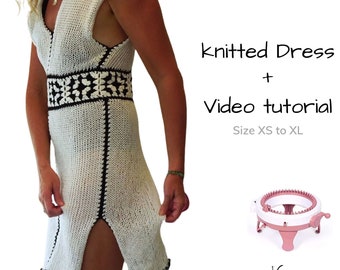 Dress for woman Knitting pattern - Beach cover up - Crochet boho Beach Dress - Sentro or ADDI knitting machine!