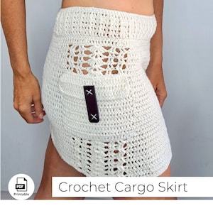 Crochet Cargo Skirt PDF Pattern with Pockets for Women - Easy beginner Boho Low waist Summer handmade organic cotton yarn skirt tutorial