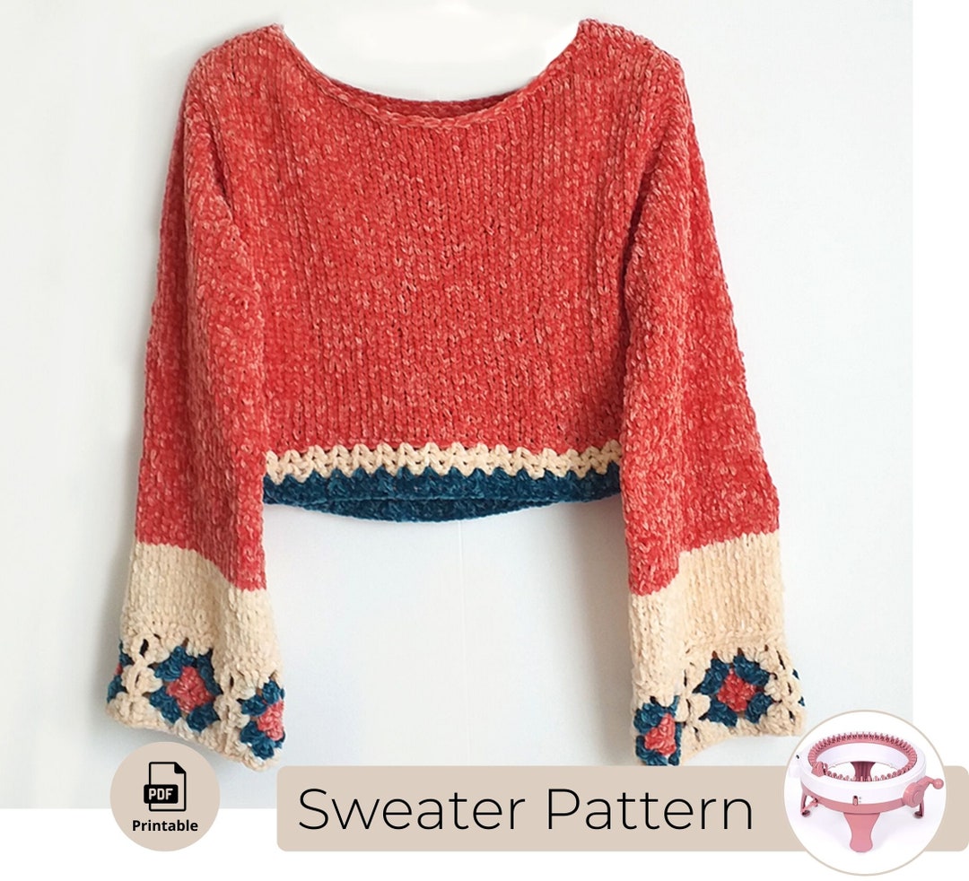 Easy Circular Knitting Machine Sweater PDF Pattern With Granny Squares ...