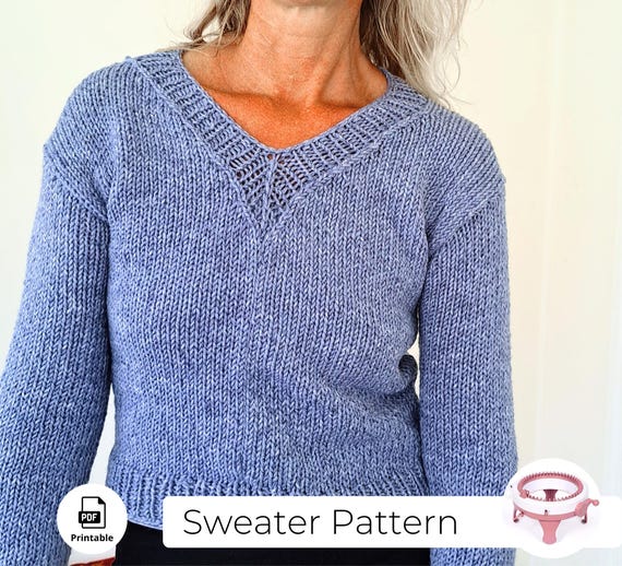 Modele PDF de tricot de pull a col en V pour machine a tricoter Sentro ou Addi Express Tutoriel sur les pulls en tricot pour femmes Etsy France