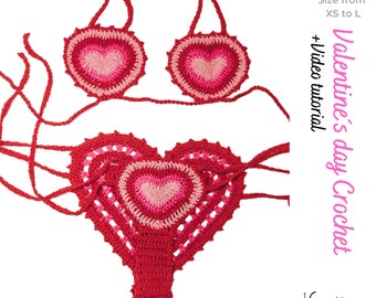 Crochet Heart Underwear Valentine's day PDF tutorial - how to make crochet briefs SET