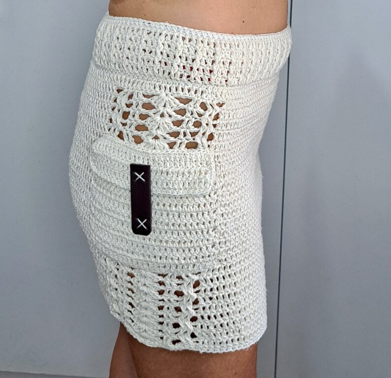 Crochet Cargo Skirt PDF Pattern with Pockets for Women - Easy beginner Boho Low waist Summer handmade organic cotton yarn skirt tutorial