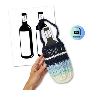 Modèle de vin confortable à imprimer - PDF téléchargeable - Crochet, présentoir de bouteille à tricoter, emballage imprimable, carte d'insertion confortable de boisson