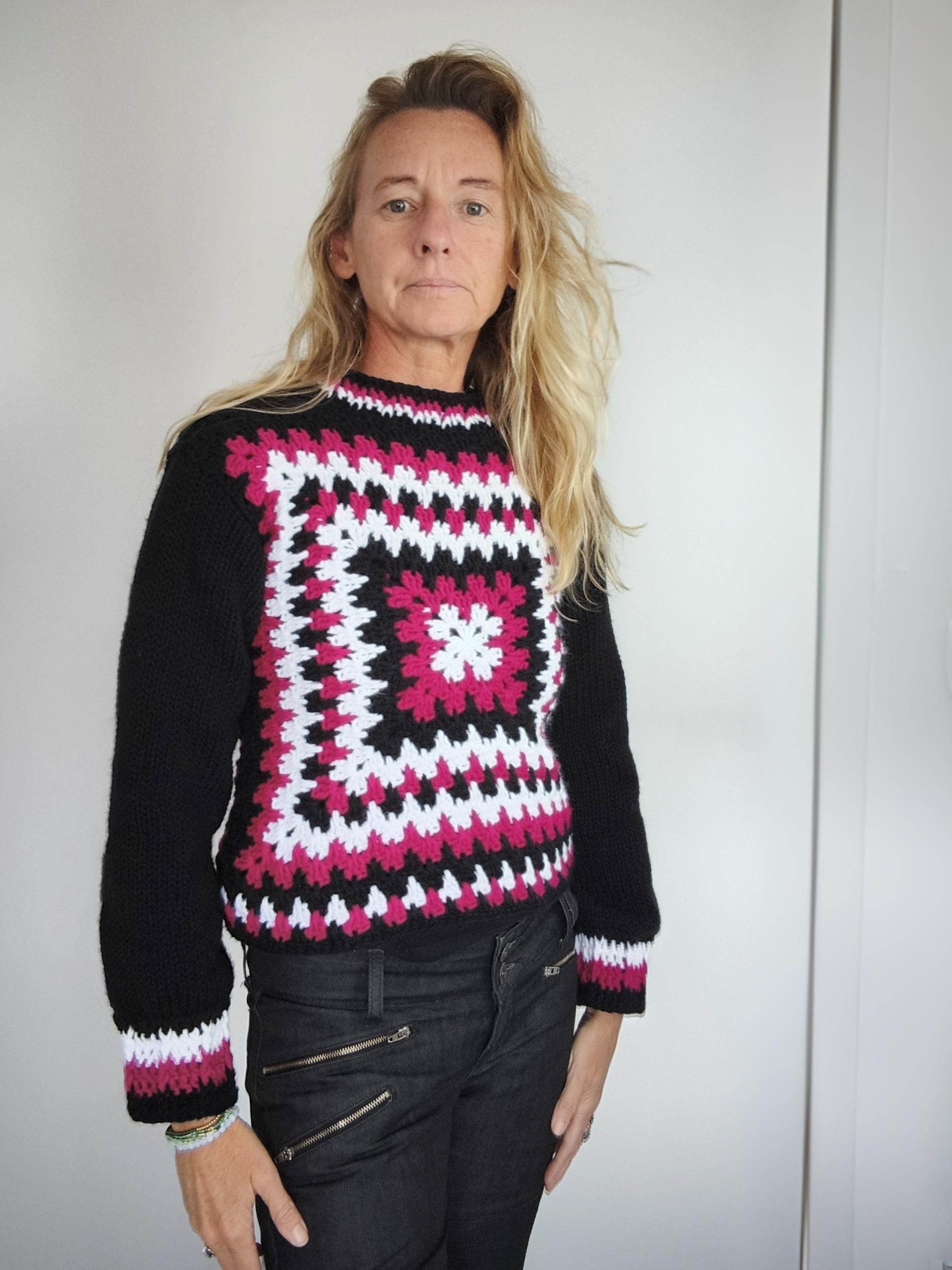 27 Crochet Jumper Patterns with Cowl Necks, Hexies, and Cropped Styles 18 Crochet Granny Square Sweater Pattern