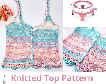 Easy Sentro knitting PDF pattern for a Summer Top for Beginners using Sentro 48 machine, Addi King or handknitting