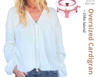 Fluffy Oversized Cardigan knitting PDF pattern for Sentro or ADDI king knitting machine! Winter warm V-neck cardigan sweater for women