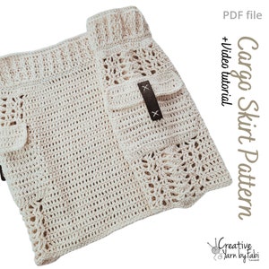 Crochet Cargo Skirt PDF Pattern with Pockets for Women - Easy beginner Boho Low waist Summer handmade organic cotton yarn skirt tutorial