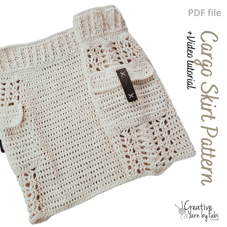 Crochet Cargo Skirt PDF Pattern with Pockets for Women - Easy beginner Boho Low waist Summer handmade organic cotton yarn skirt tutorial