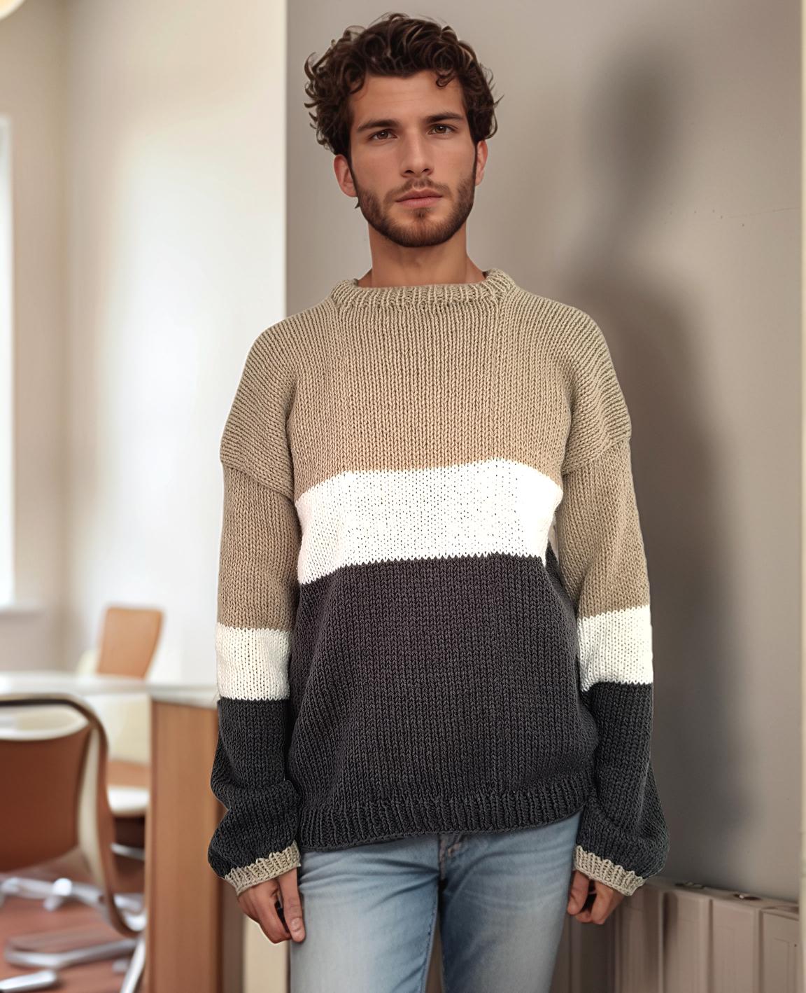 Easy Men's Sweater Pattern With Stripes for Sentro 48 or Addi King ...