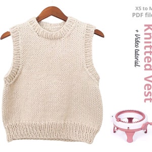 Knitting PDF pattern for Round neck sleeveless Sweater Vest using Sentro knitting machine or Addi!
